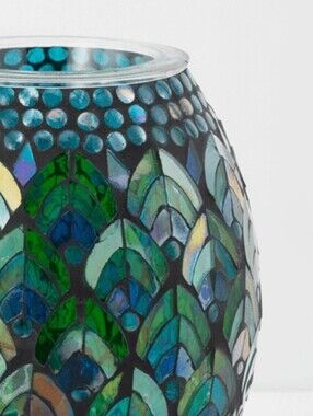 Flaunt Your Feathers Glass Mosaic Wax Warmer • Retired BNIB